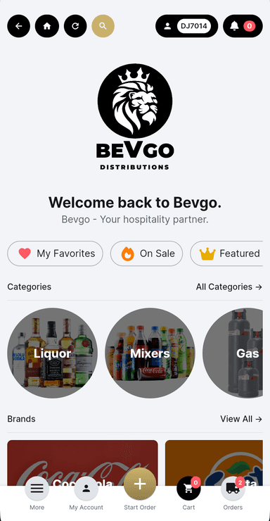Bevgo product list screen